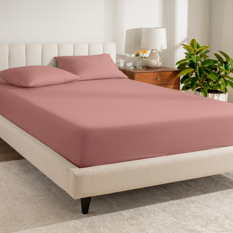 Drap-housse en percale de coton biologique à densité de tissage 300 fils, Drap-housse de taille double, Vieux rose