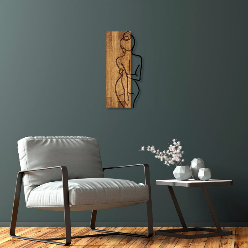 Elegant Decorative Wooden Wall Accessory, Walnut & Black, 10.6 x 22.8 inches | 50% Real Wood (Thickness: 1.2 inches) & 50% Metal (Thickness: 0.06 inches) | Unique Design with Natural Variations, Perfect for Home Decor