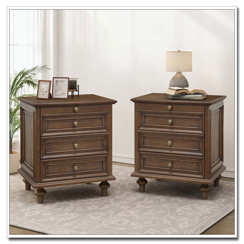Ensemble de 2 tables de chevet avec 4 tiroirs, table de bout avec rangement en bois Nightstands, Noyer brun, Ensemble de 2