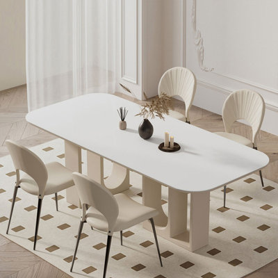 Modern White Rectangular Sintered Stone tabletop Dining Table