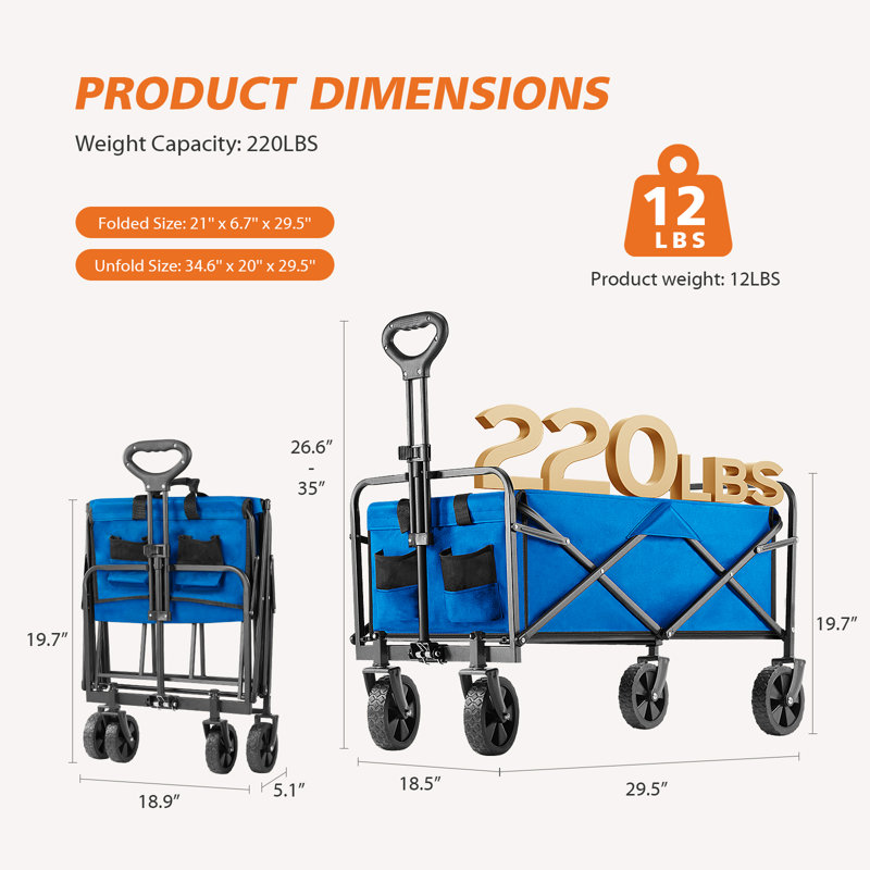 Chariot de chariot pliant polyvalent, Bleu,  H 2,92 po x l 2,43 po x P 1,54 po