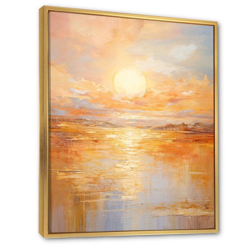 Jahwan Bold Sunset Golden Collage I - art mural coucher de soleil, Cadre flottant doré, H 32 po x l 16 po x P 1 po