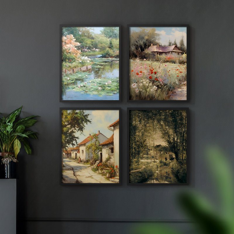 «Vintage Landscape XCV III», 4 pièces sur papier, Noir, H 10 po x l 32 po