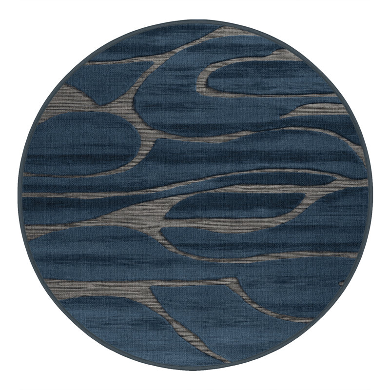 Tapis abstrait gris lavable à la machine, Rond 5 pi