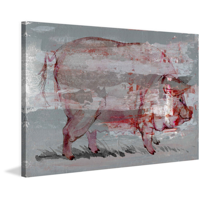 Red Pig by Parvez Taj - Wrapped Canvas Painting, 41cm H x 61cm W x 3.81cm D