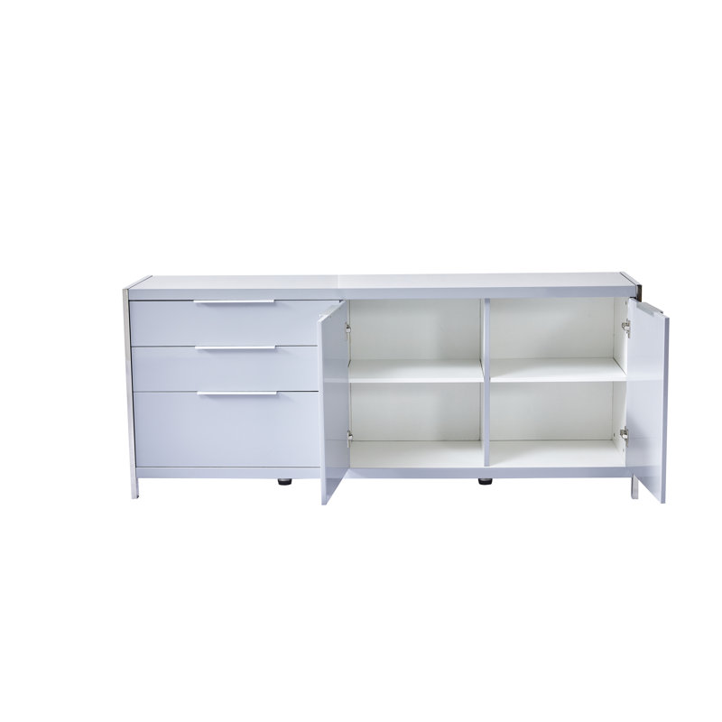 Buffet 3 tiroirs 71 po Deja, Gris clair ultrabrillant