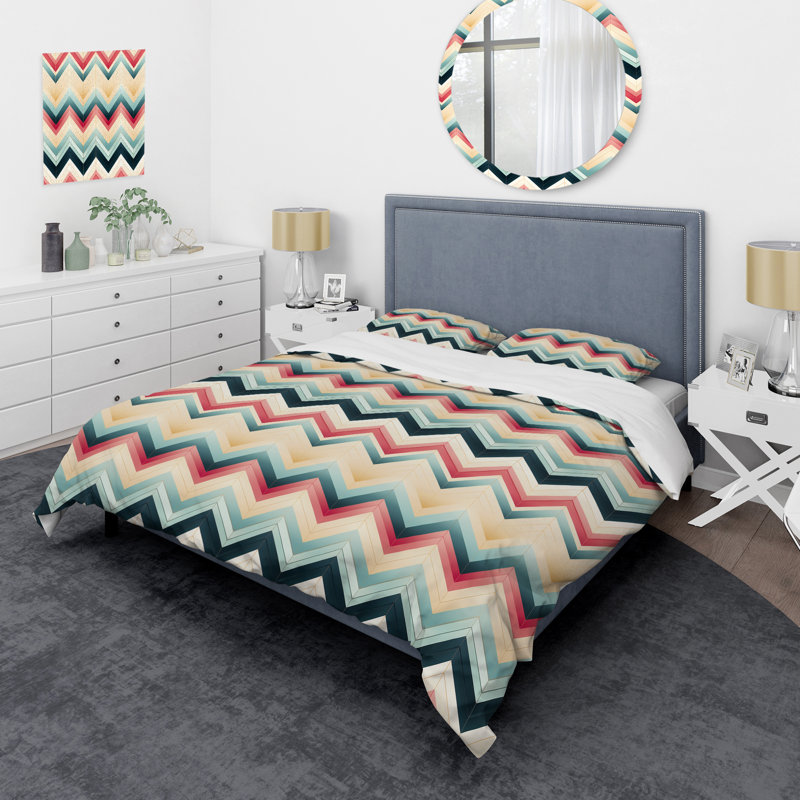 Ensemble de housse de couette Ivory Boho Accents Chevron I, Housse de couette pour grand lit et 2 taies décor