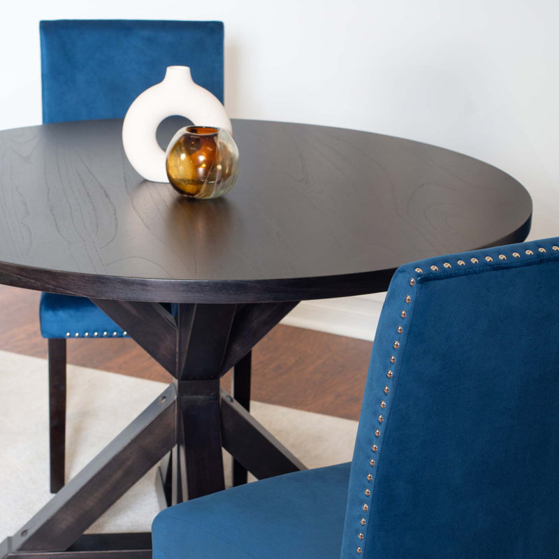 Ensemble de salle à manger 5 pièces, table à manger croisée avec 4 chaises élégantes, Bleu très foncé