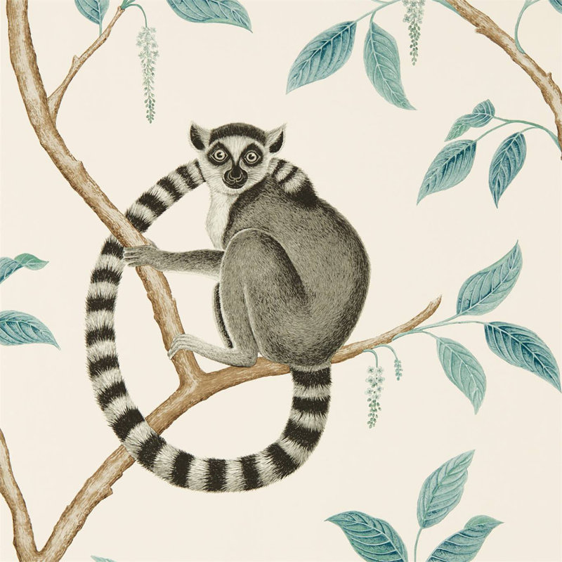 Ringtailed Lemur Wallpaper, Stone/Eucalyptus