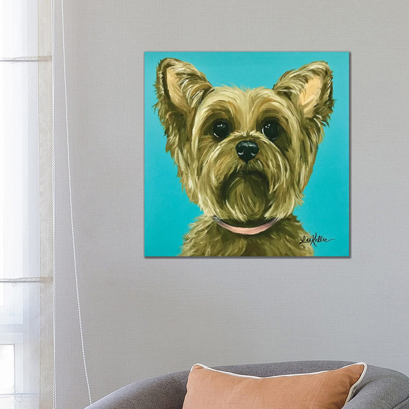 Yorkie On Aqua by Hippie Hound Studios - Wrapped Canvas Painting, 66.04 cm H x 66.04 cm W x 1.91 cm D