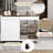  Multi-Functional Storage Island Vanity Console with Glass Display Shelves and Reversible Top, White