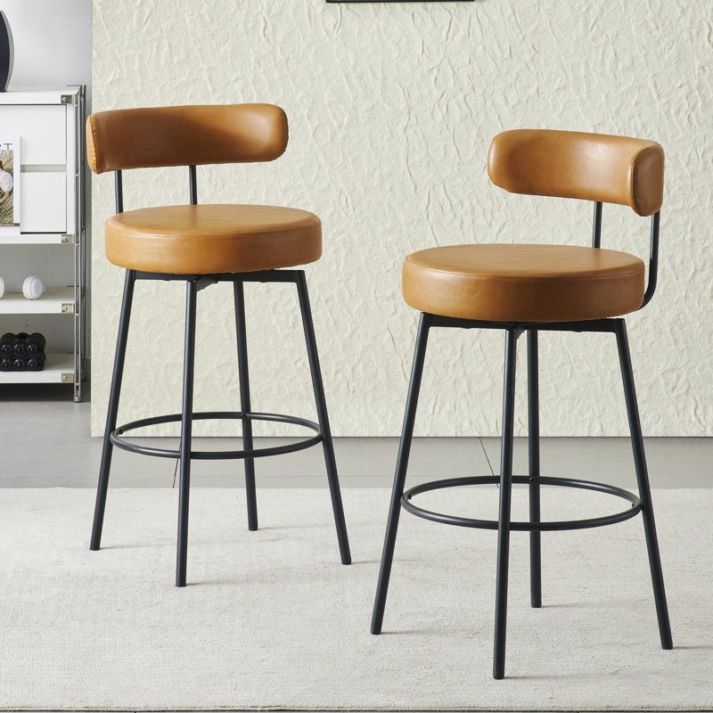 Swivel Counter Height Bar Stools,29" Modern Upholstered Faux Leather Barstools With Metal Legs,bar Chairs For Kitchen Island,brown Set Of 2