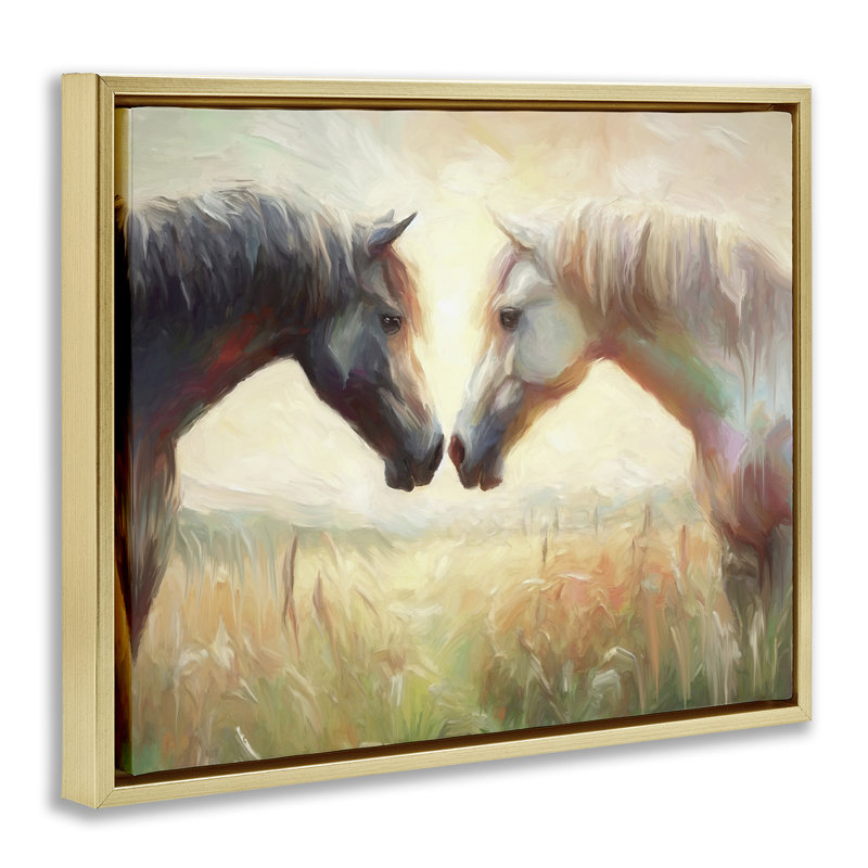 Art mural en toile Sunlit Horse pair par Ramona Murdock, H 17 po x l 21 po, Cadre flottant orme Montalcino