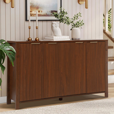 Fluted Sideboard Buffet Cabinet with Storage, 55" Large Wood Accent Cabinet with Adjustable Shelves and 4 Doors