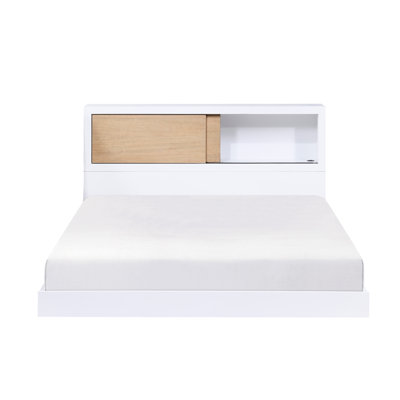 Tête de lit pour chambre à coucher avec lit double et bibliothèque - Finition blanche, sans fondation, taille de fabrication en bois d'ingénierie pour finition blanche et naturelle bicolore