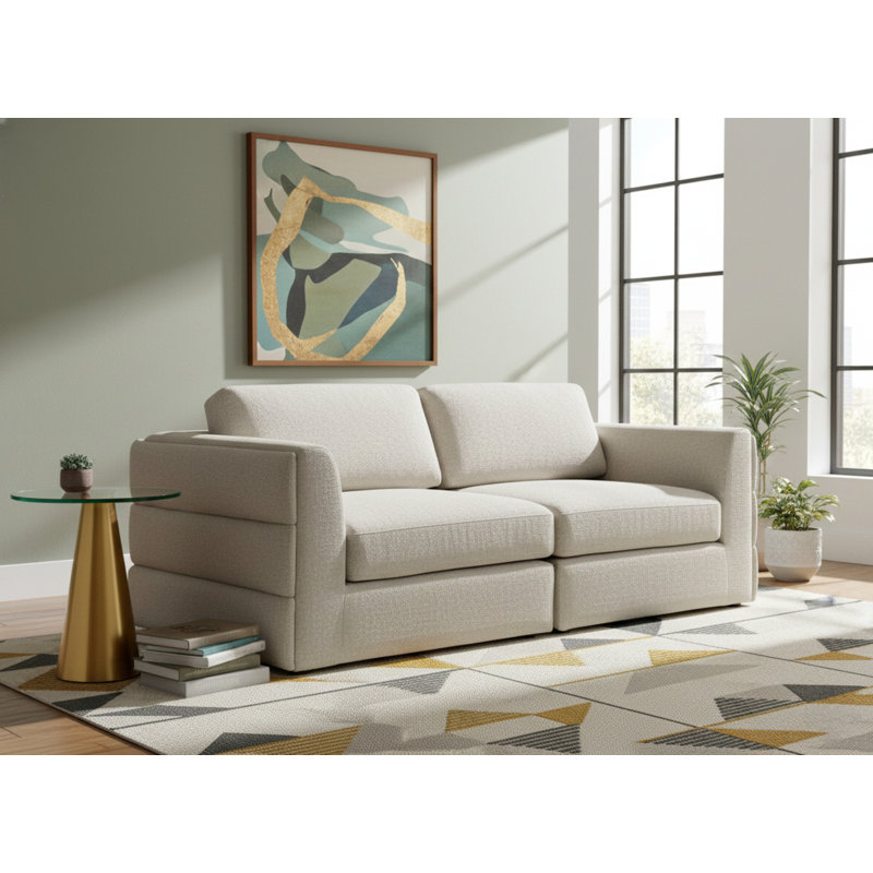 Itoro Upholstered 76'' Loveseat, Beige Linen Textured Fabric