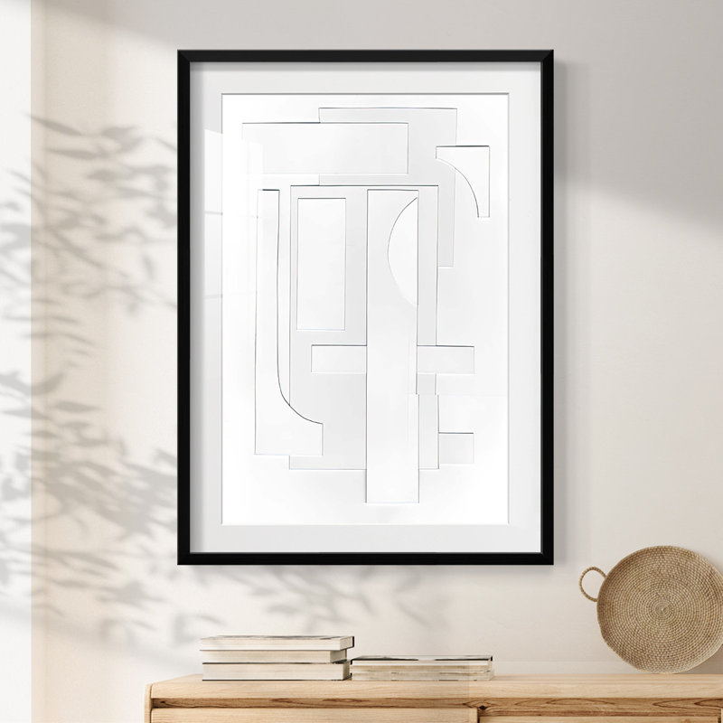 White Geometric I -Framed Print, 28.5" H x 20.5" W, Black