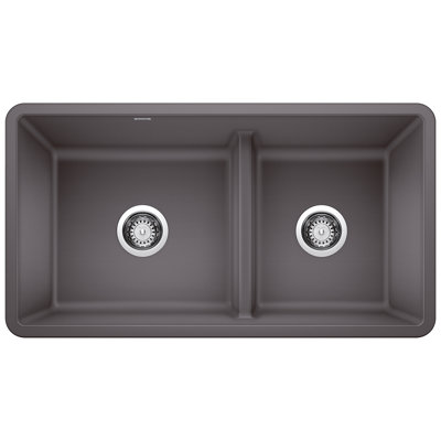 Precis SILGRANIT 33" 60/40 Reversible Double Bowl Undermount Kitchen Sink with Low Divide