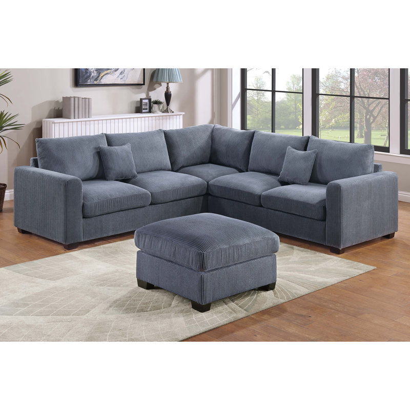 Ensemble de canapé modulaire en forme de L de style moderne avec repose-pieds 4 pièces à accoudoirs carrés en velours côtelé rembourré