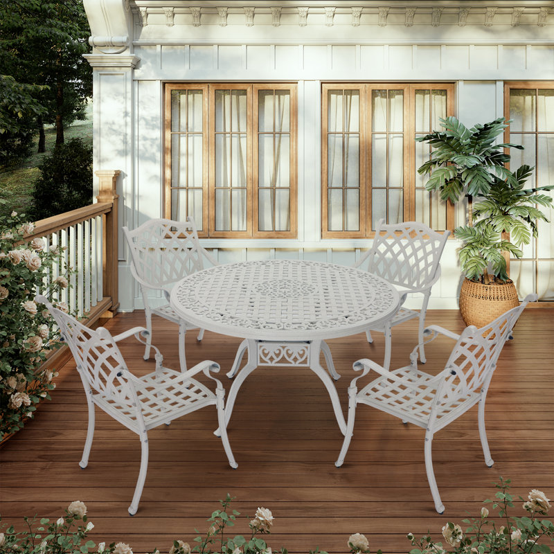 Tsavag 4 - Person Patio Dining Set with Round Table, White