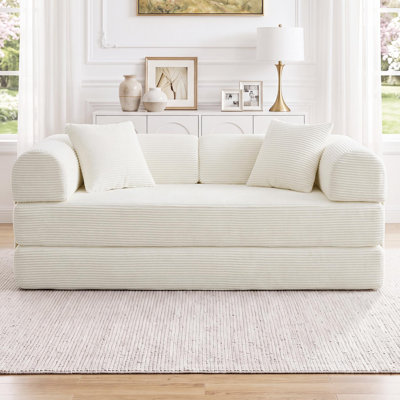 64.7" Boneless Corduroy Sleeper Sofa Bed, Modular Futon Couch, Compression Foam Sofa with 2 Pillows, No Assembly Required