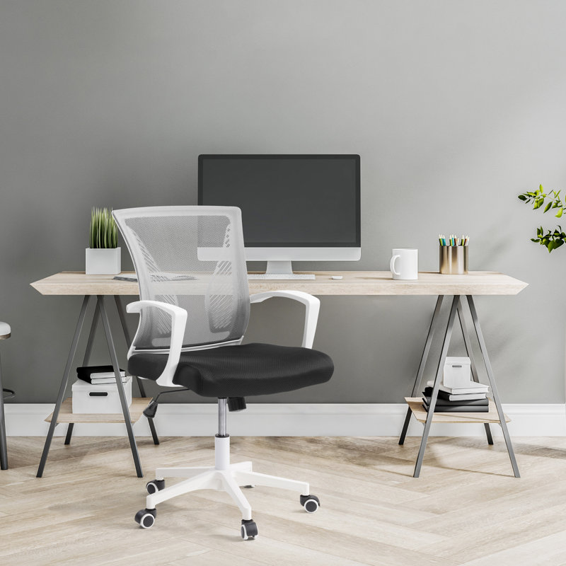 Chaise de bureau Lateasa, Blanc, Gris / noir