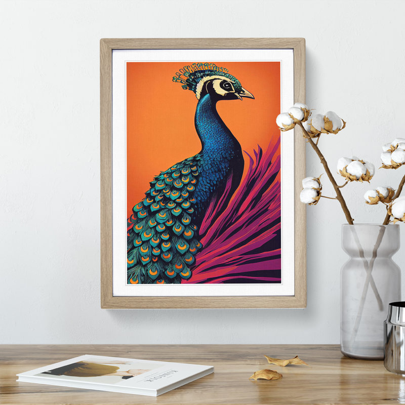 Virtuous Peacock - Single Picture Frame Print, 34cm H x 25cm W x 2cm D, Oak Framed
