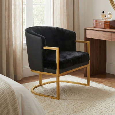 Fauteuil d'appoint moderne et confortable, fauteuil de lecture rembourré avec structure en métal doré, noir, pour salon, chambre ou bureau