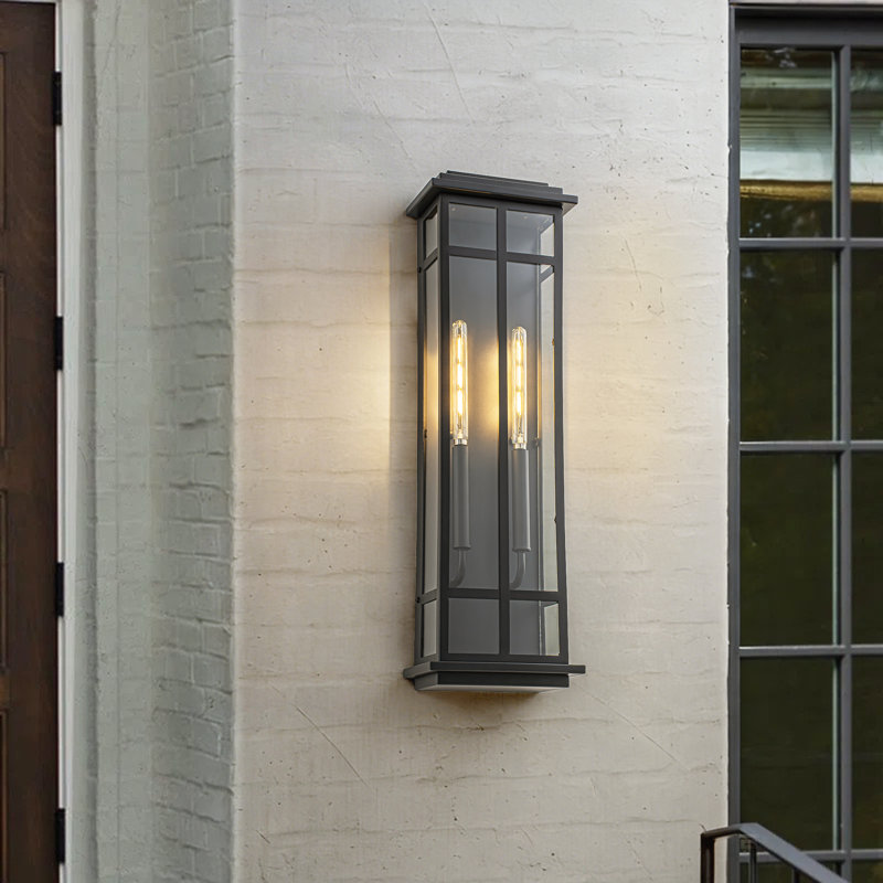 Applique murale d'extérieur 2 lumières IP44 en fer et verre noir mat