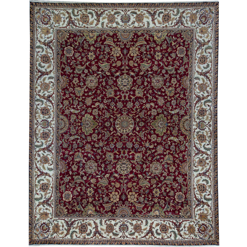 Tapis rouge et crème noué à la main de haute qualité