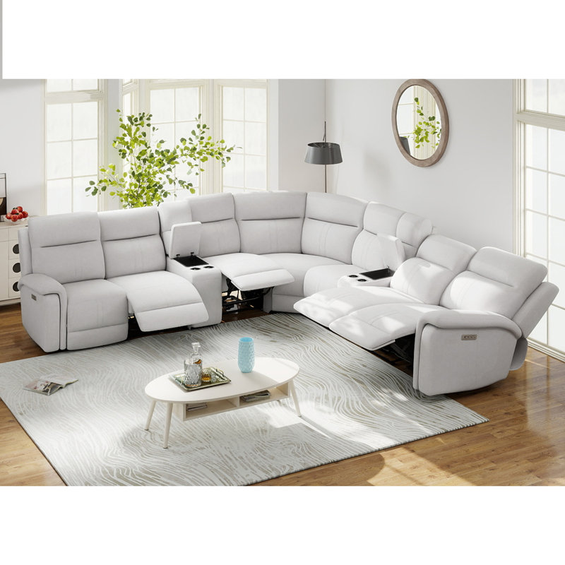 Satori 125" W 9-Piece Modular Upholstered Power Reclining Sectional with Adjustable Lumbar Support, Headrests and Footrests 
