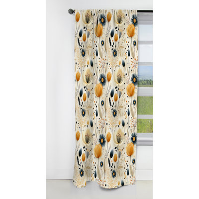 Neutrals Beige Flowers Boho Pattern IV - Boho Curtain - Blackout Abstract Curtain - 1 Panels