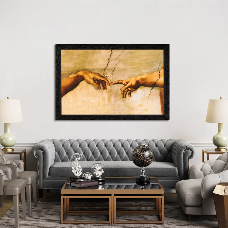 The Creation Of Adam, C.1510 by Michelangelo - Floater Frame Painting on Canvas, Black Framed, 66.04 cm H x 45.72 cm W