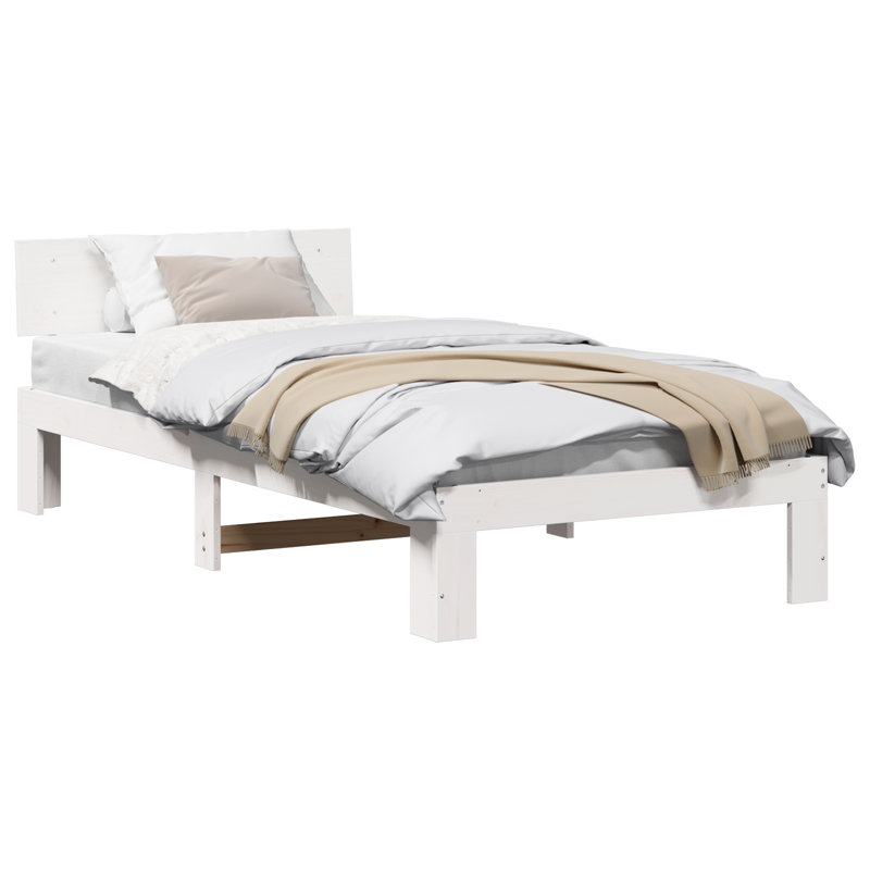 Bed Frame with Headboard Solid Pine Wood, Small Single (2'6), White