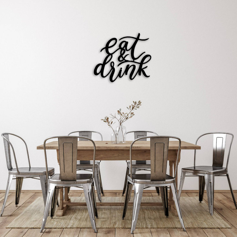 «Eat & Drink», art mural en métal - cuisine, décoration murale de salle à manger - enseigne rustique de nourriture de ferme - sculpture industrielle moderne en métal - décoration murale de bar de restaurant - décoration de cuisine pour la maison - œuvre d'art élégante