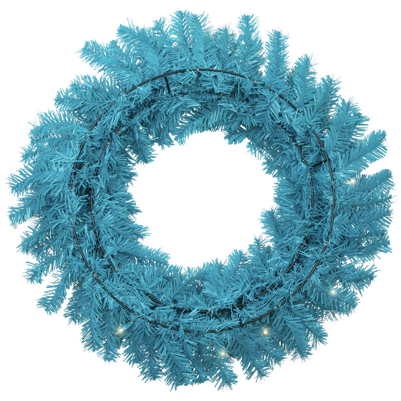 Pre-Lit Artificial Pine Christmas Wreath - 24" - Clear Lights, Turquoise
