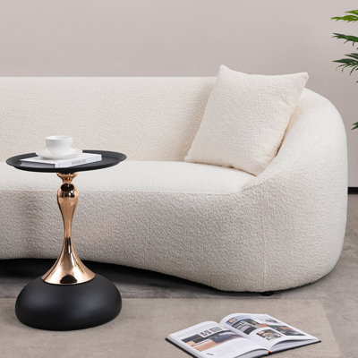 2PS, 93.31" Minimalist Curved Sofa, 3 Seater, White Boucle Fleece Upholstered Sofa, Tight Curved Back Cloud Couch for Living Room  Apartment Office, White