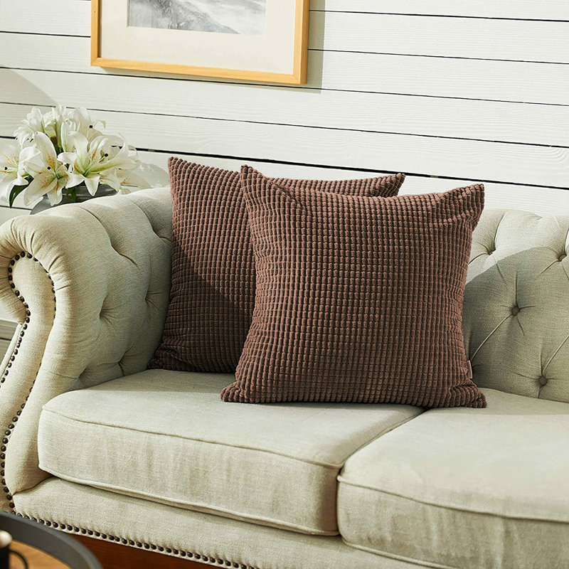 Housse de coussin carré à carreaux, 16 po x 16 po, Chocolat