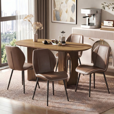 Chaises de salle à manger rembourrées en similicuir de style Mid-Century avec pieds en métal