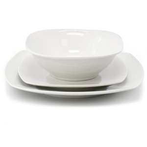 Gibson Home Blanca Cafe 12 Piece Square Ceramic Dinnerware Set in White ...