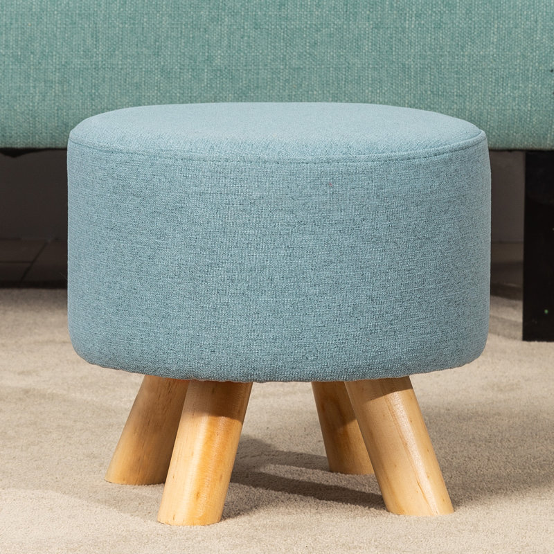 Cenka Upholstered Ottoman, Light Blue Linen