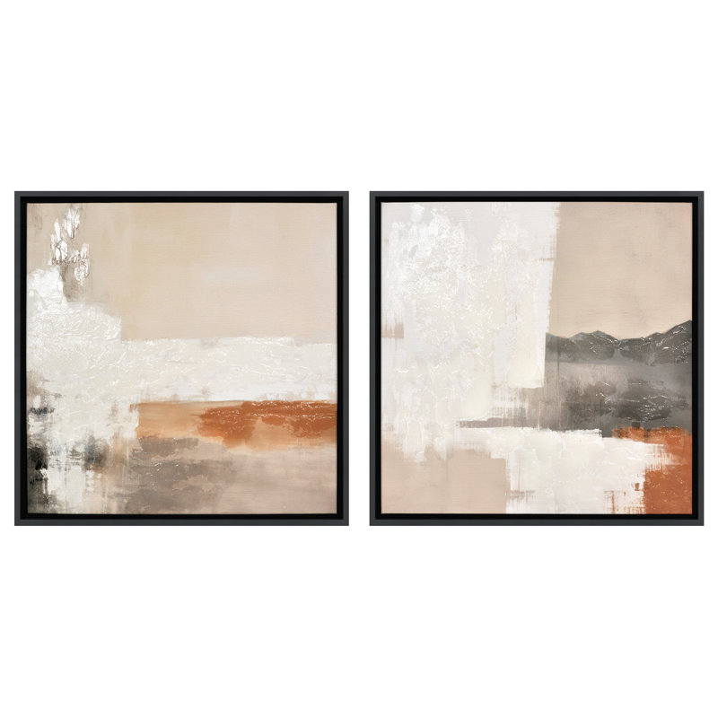 Toile abstraite 16 x 16 avec décorations peintes à la main - ensemble de 2 - beige, brun, gris et blanc, 16 po x 16 po