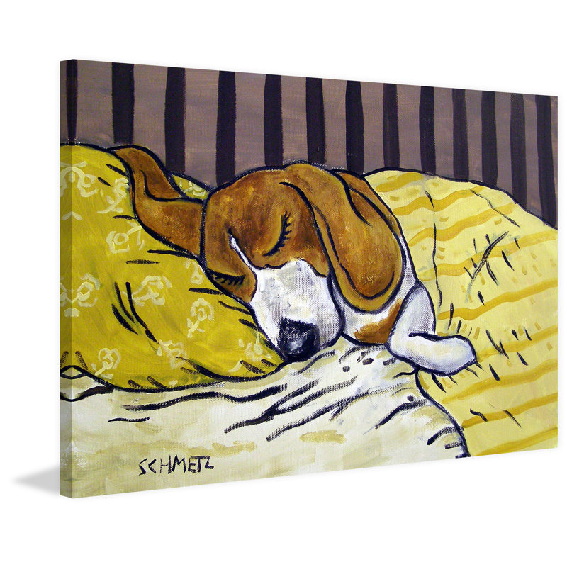 «Beagle Sleeping» par Jay Schmetz - reproduction d'art sur toile, H 12 po x l 18 po
