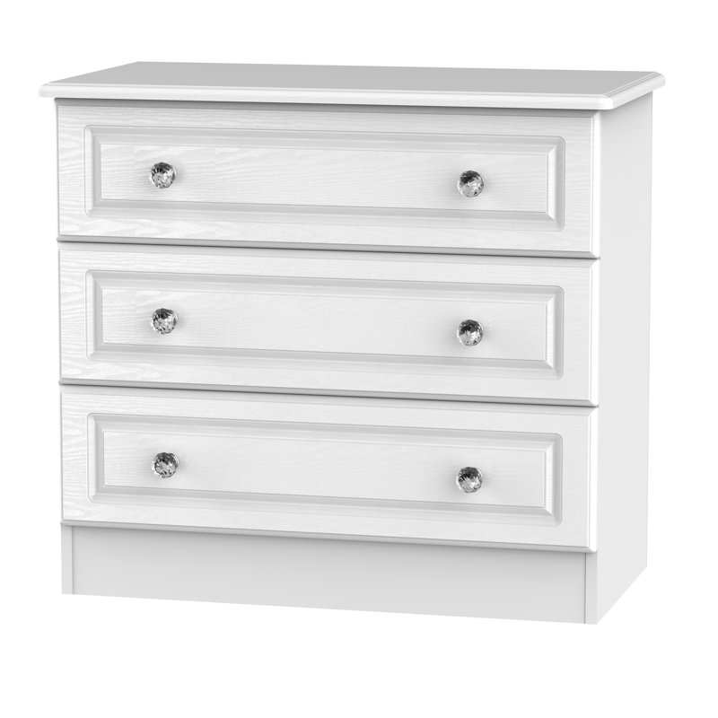 Fully Assembled Asphodèle 3 Drawer Chest, White Ash