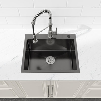 23" x 19" Single Bowl Stainless Steel Kitchen Sink, Modern Drop-In Handmade Sink with Drain Strainer and Accessories