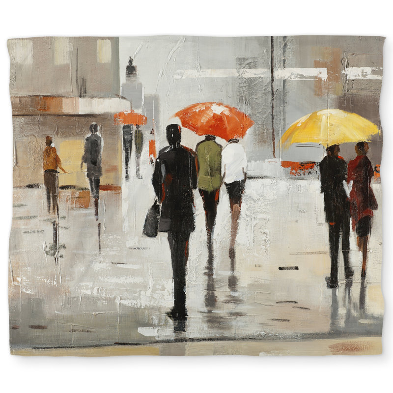 Abstract Passersby Umbrellas King Duvet Cover - White Decor, King Duvet Cover