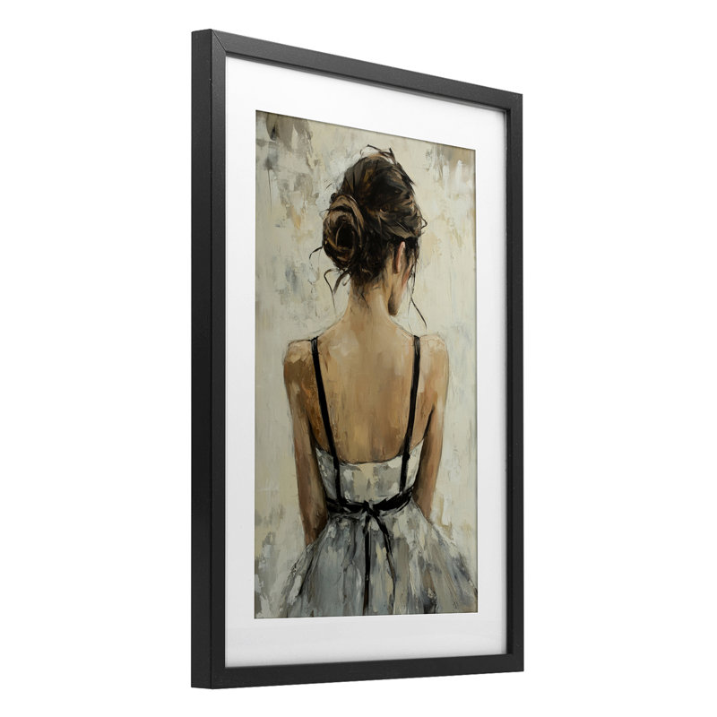 Vue arrière de la femelle en robe, reproduction encadrée sous verre, design par Petal Prints Design, H 23 po x l 17 po