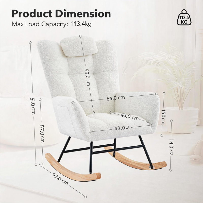 Modern Upholstered Rocking Chair with Padded Seat and High Backrest, Cozy Accent Recliner for Living Room and Bedroom Reading