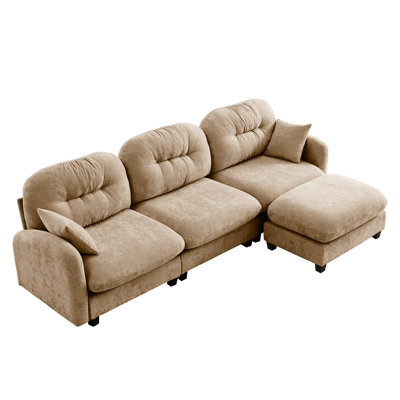Chenille 3 - Seat Modular Sectional With L Shaped Design, Ergonomic , Cushion And , Camel For Reading Nooks Couch Fabric, Bedrooms Living Spaces