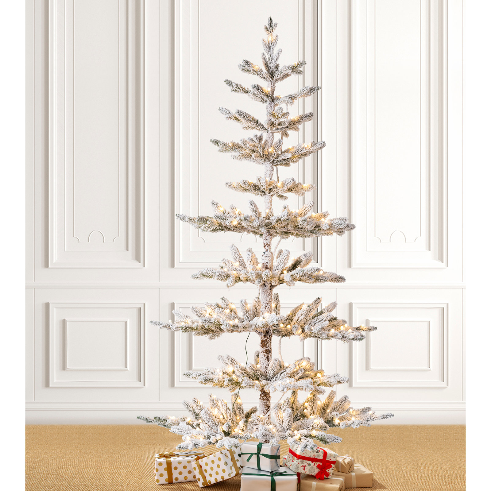 Johvan Frosted Pre-Lit Pine Christmas Tree, 6'